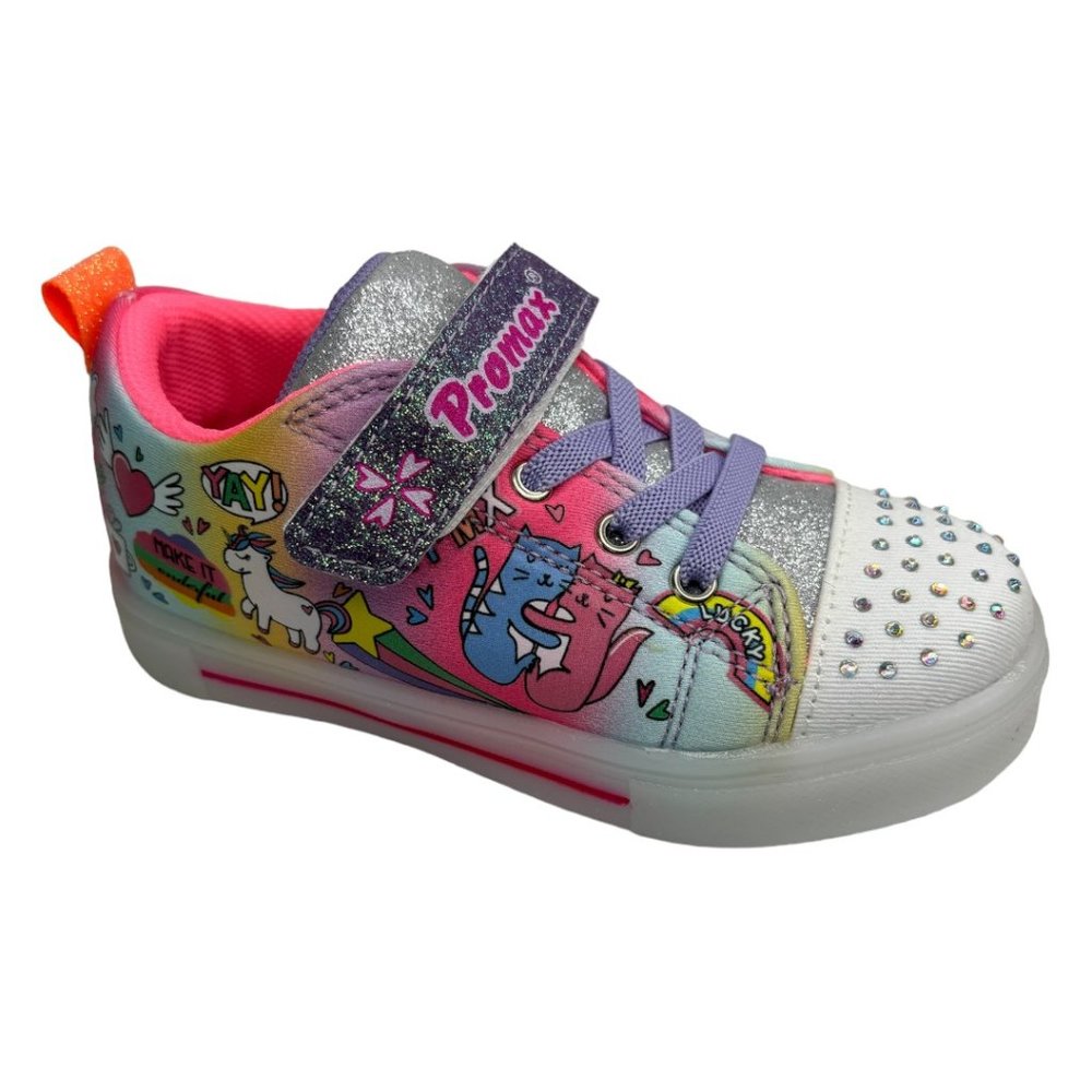 Girls Light Up Sneaker (Purple Glittery Velcro Strap)